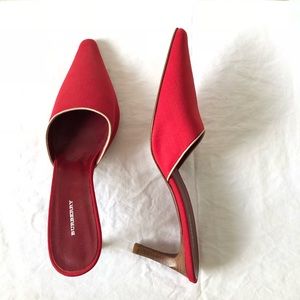 Burberry Authentic Red Mules Pointy Toe Heels
